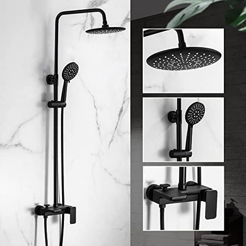 Black Rainfall Shower System Set with Adjustable Handheld and Wall Mounted Faucet