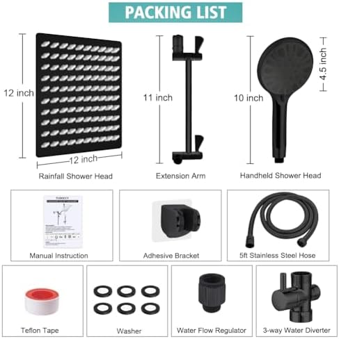 Tudoccy Handheld Shower Head Combo with 11 Arm and 9 Spray Settings