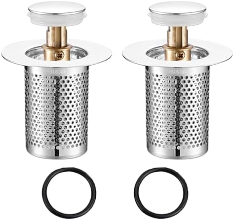 RUXIEWEY Bathroom Sink Drainer Strainer 2PCS Stainless Steel Hair Catcher