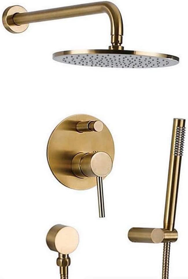 Brushed Gold Brass Rain Shower Combo Set with Handheld and Diverter Valve