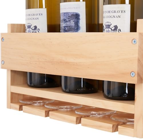 Wall-Mounted Wine Rack with Cup Holder and Glasses