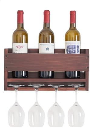 Wall-Mounted Wine Rack with 4 Bottles and 4 Glasses Holder