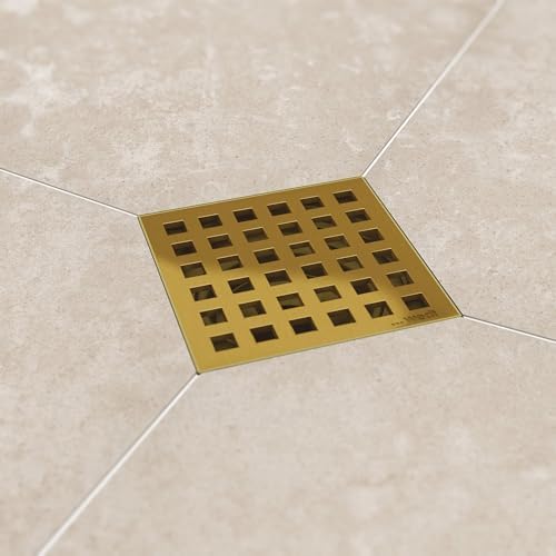 Wedi Drain Cover Square Stainless Steel with Gold Finish 3-34x3-34x14