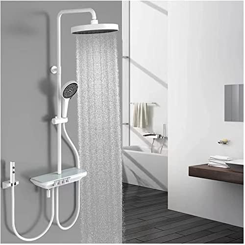 Thermostatic Shower System with LED Display and 4 Functional Fixtures White