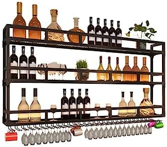 SilteD Wall-Mounted Wine Rack with LED Bar Shelves 80x25x90Cm Black