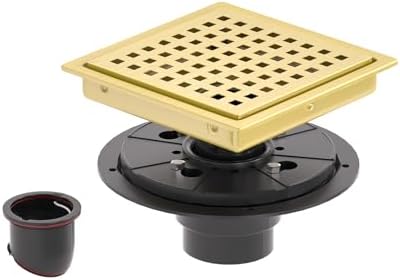 HOMOTEK 6 Inch Shower Drain Kit with Flange and Brushed Gold Strainer