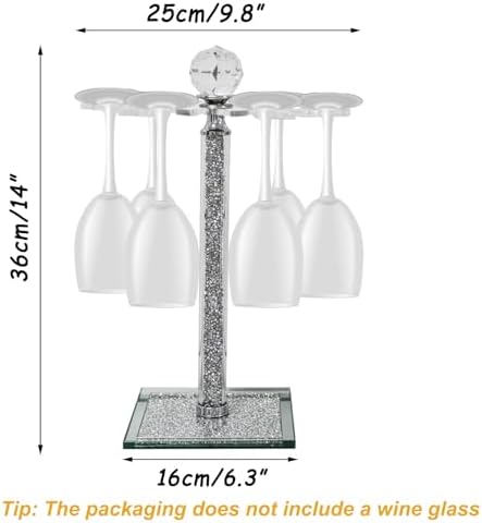 HMRCYTE Crystal Wine Glass Holder 6 Hook Silver Freestanding
