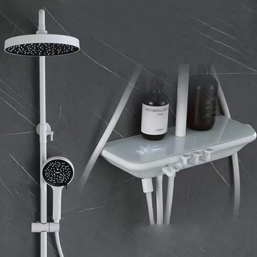 Thermostatic Shower System with LED Display and 4 Functional Fixtures White