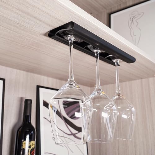 GeLive 12 Inch Wine Glass Holder Under Cabinet Set of 2 Black