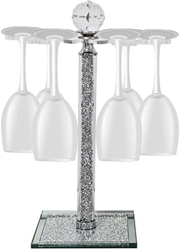 HMRCYTE Crystal Wine Glass Holder 6 Hook Silver Freestanding