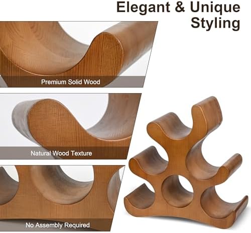6 Bottle Countertop Wine Rack - Wooden Stand for Kitchen Bar Pantry