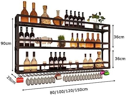 SilteD Wall-Mounted Wine Rack with LED Bar Shelves 80x25x90Cm Black