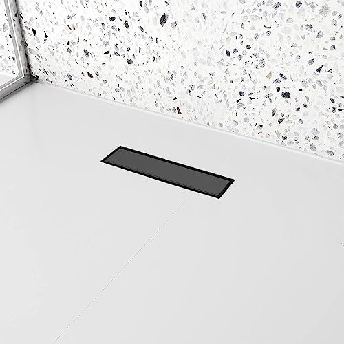 12 Inch Matte Black Linear Shower Drain with Removable Panel