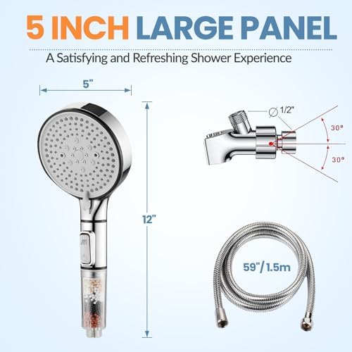 YEEREAD 5 Inch Chrome Shower Head with 5 Spray Modes
