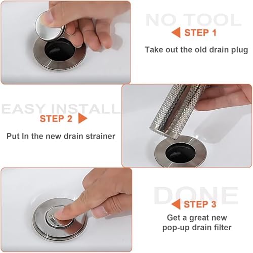 RUXIEWEY Bathroom Sink Drainer Strainer 2PCS Stainless Steel Hair Catcher