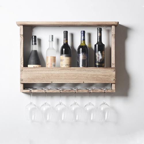 ERICAT Wall Mounted Wood Wine Rack for 6 Bottles Brown