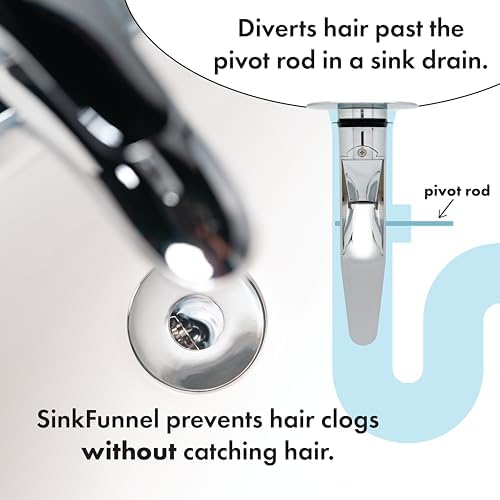 DrainFunnel Chrome Sink Strainer for Hair Clog Prevention 11-18 Inch