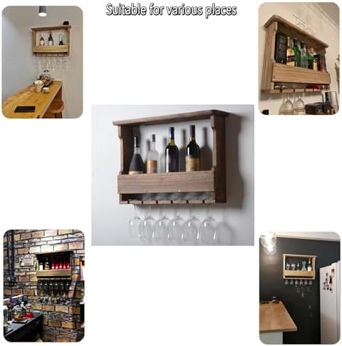 ERICAT Wall Mounted Wood Wine Rack for 6 Bottles Brown