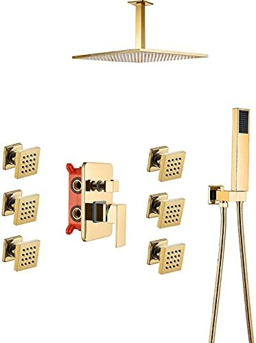 Gold Shower Faucet Set with 6 Massage Jets
