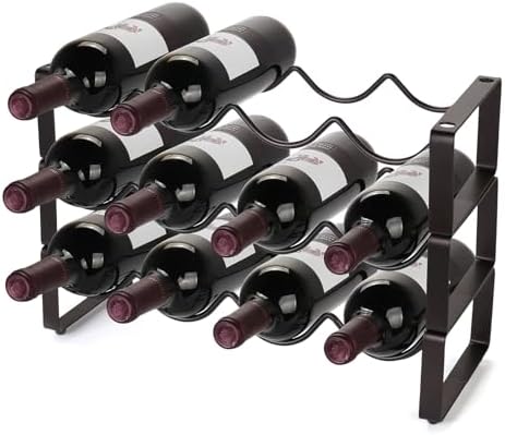 Carperipher Stackable Wine Rack 3 Tier 12 Bottles Metal Storage