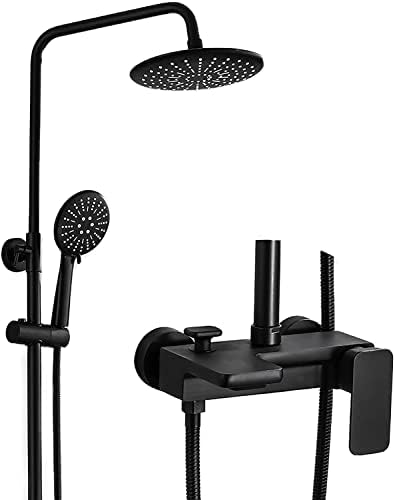 Black Rainfall Shower System Set with Adjustable Handheld and Wall Mounted Faucet