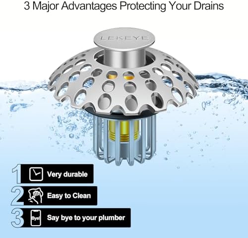 LEKEYE Bathroom Sink Stopper with Hair Catcher - Pearl Chrome 1