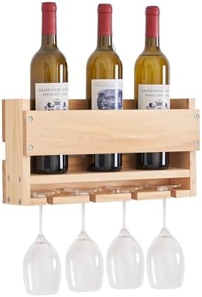 Wall-Mounted Wine Rack with Cup Holder and Glasses