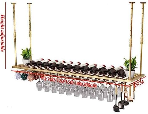Brass Hanging Wine Rack with Adjustable Glass Holder