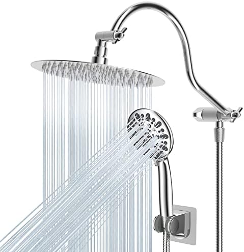 Hibbent All Metal Shower Head Combo with 7 Spray Settings and Adjustable Arm