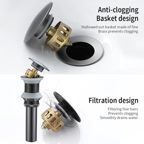 YZZY Bathroom Sink Pop-up Drain with Overflow and Hair Catcher