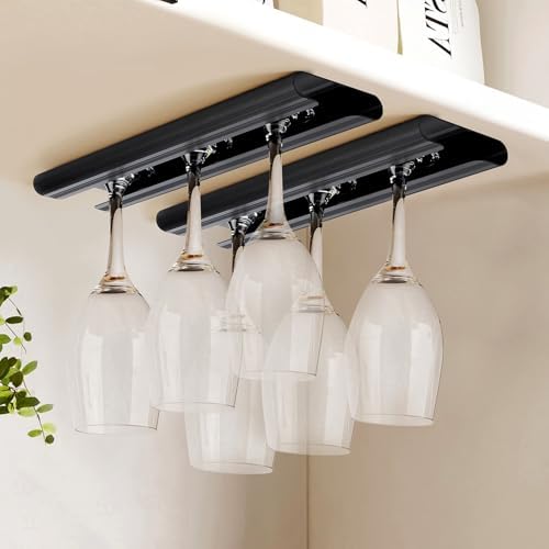 GeLive 12 Inch Wine Glass Holder Under Cabinet Set of 2 Black