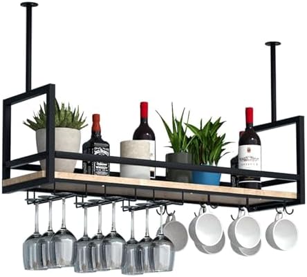 HZHKKP Ceiling Wine Glass Rack Industrial Black Wall-Mounted Wine Holder