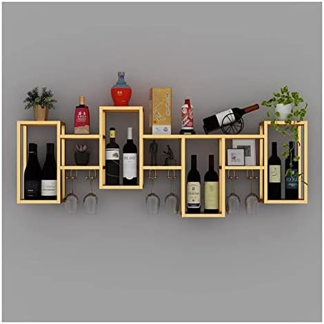 Gold Floating Wall-Mounted Wine Rack with Storage