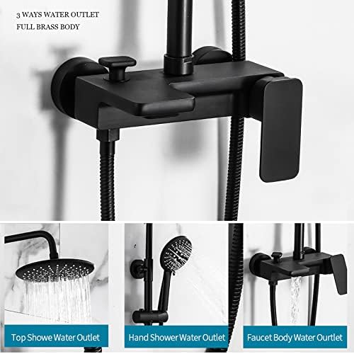 Black Rainfall Shower System Set with Adjustable Handheld and Wall Mounted Faucet