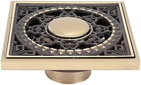 OUKENS 39x39in Square Art Carved Copper Brass Floor Drain Kit