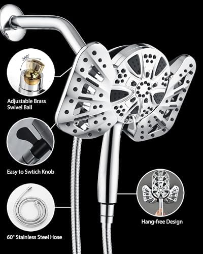 GRICH Dual High Pressure Shower Head with 10 Modes and Handheld Spray Combo