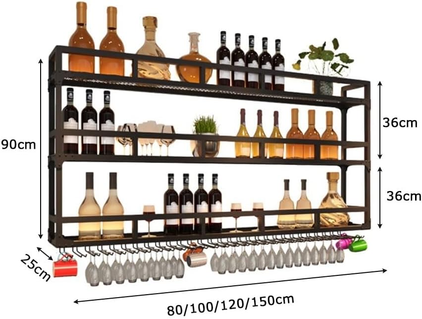 SilteD Wall-Mounted Wine Rack with LED Bar Shelves 80x25x90Cm Black