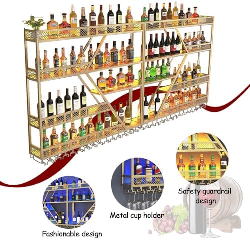 RAJYQODIS Wall-Mounted Wine Rack with Glass Holder 3-Tier Black Diamond Design