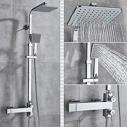 TECKI Rainfall Shower Faucet Set with Antique Brass Handheld Head 1