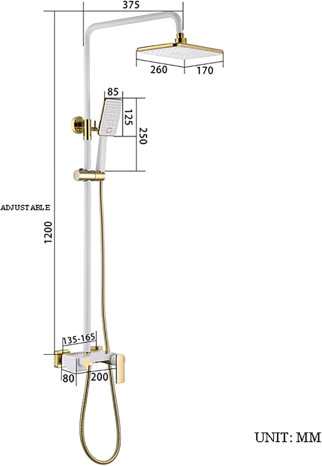 White Waterfall Shower System with Handheld Combo Set