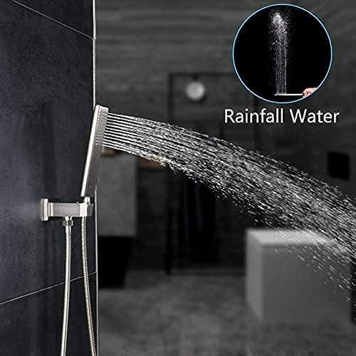 TECKI 12 Inch Brushed Nickel Shower Faucet Set with LED Light