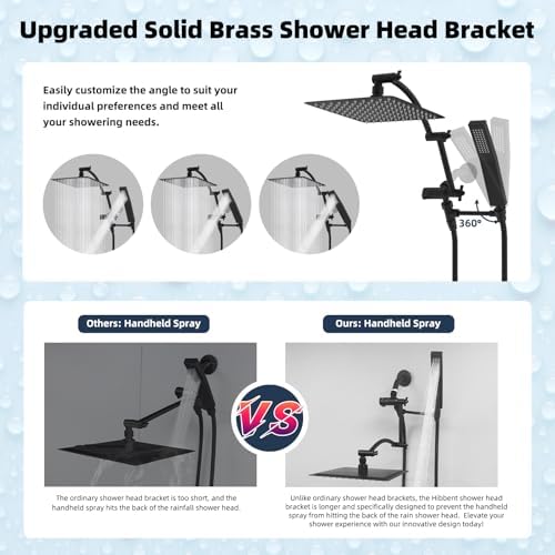 Hibbent All Metal Rainfall Shower Head Combo with Handheld and Extension Arm