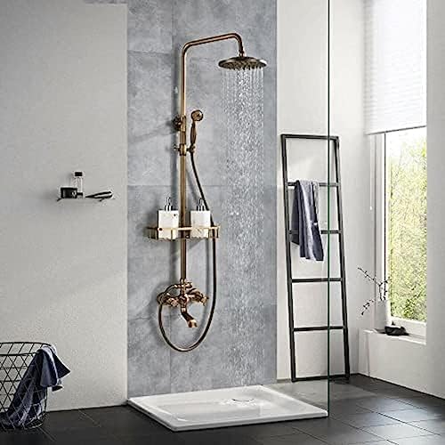 TECKI Rainfall Shower Faucet Set with Antique Brass Handheld Head