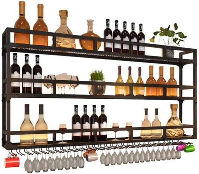 SilteD Wall-Mounted Wine Rack with LED Bar Shelves 80x25x90Cm Black