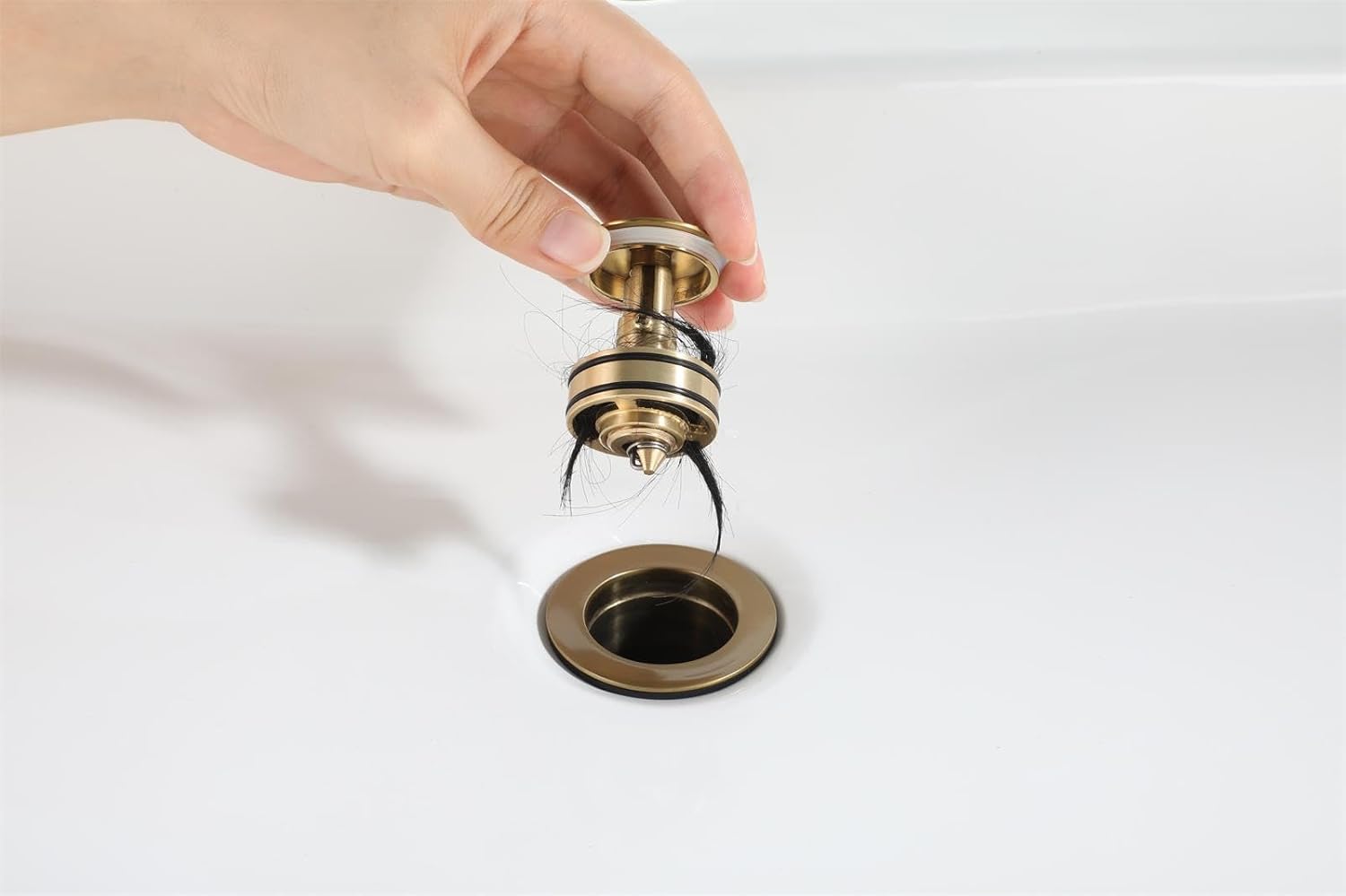 PARLOS Pop Up Sink Drain Stopper Anti-Clogging with Overflow Brushed Gold
