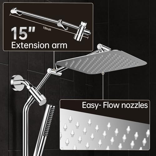 Veken 10 All Metal Rain Shower Head with Handheld Combo 1