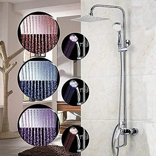 TECKI Square Chrome LED Rain Shower Trim System 8 Inch