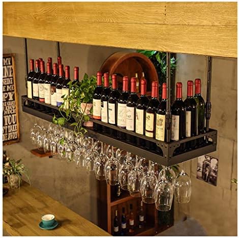 Retro Adjustable Ceiling Wine Rack with Crossbar Design