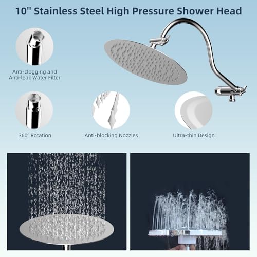 Hibbent All Metal Shower Head Combo with 7 Spray Settings and Adjustable Arm