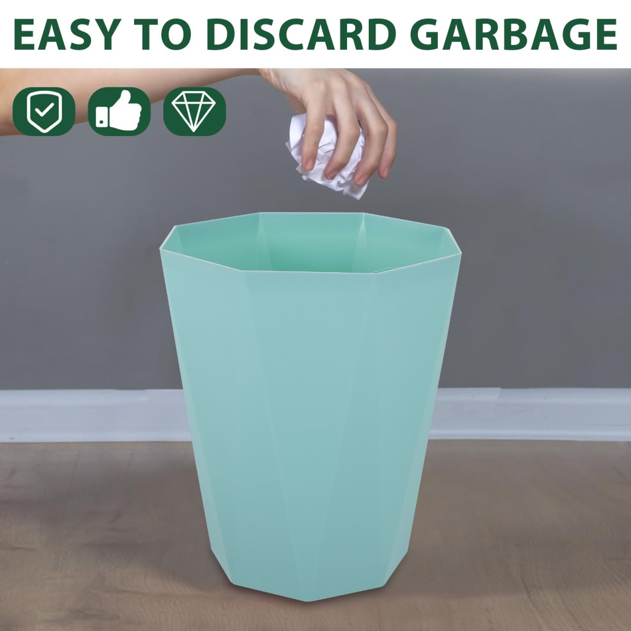 Emerald Green Diamond Pattern 5L Trash Can for Home